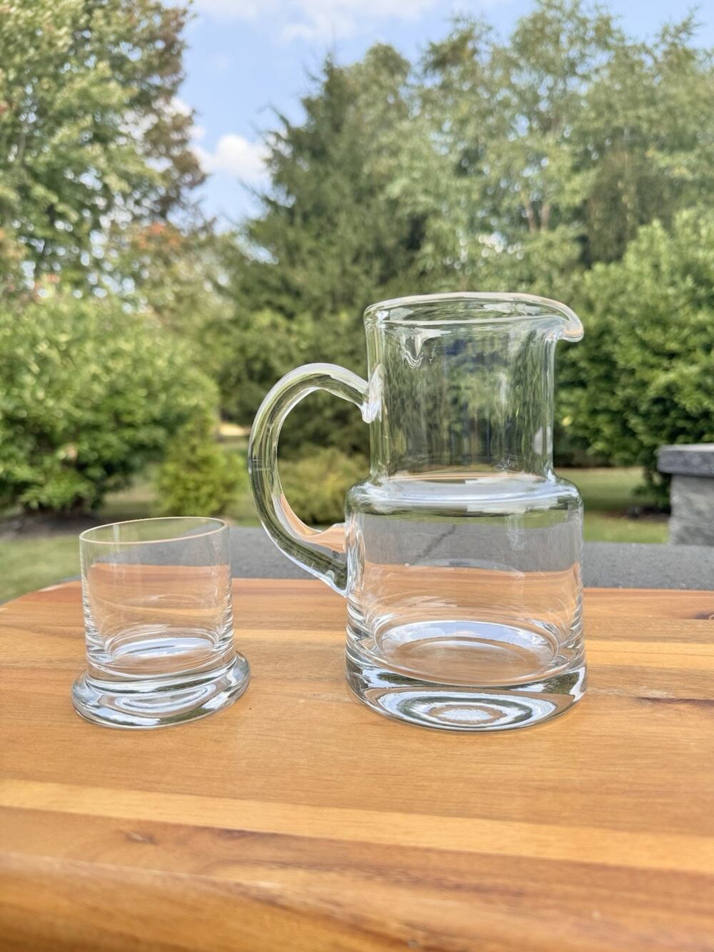 Tiffany & Co. Crystal Bedside Tumble Up Water Pitcher & Glass, 7.25” Tall